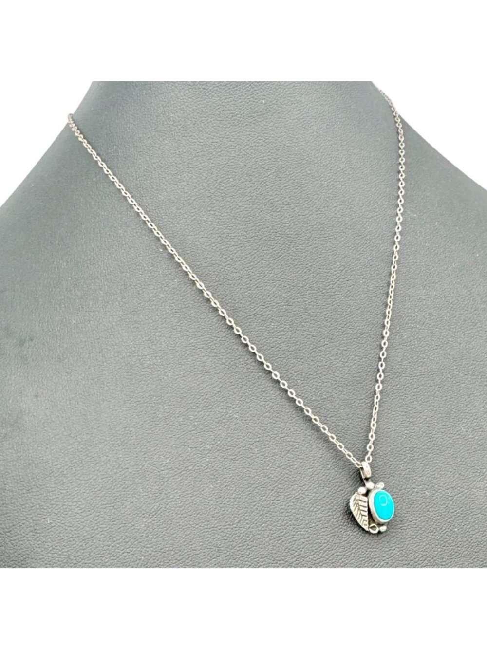 Native American Turquoise Sterling Pendant Necklace 16" Signed by Artist - Picture 9 of 13